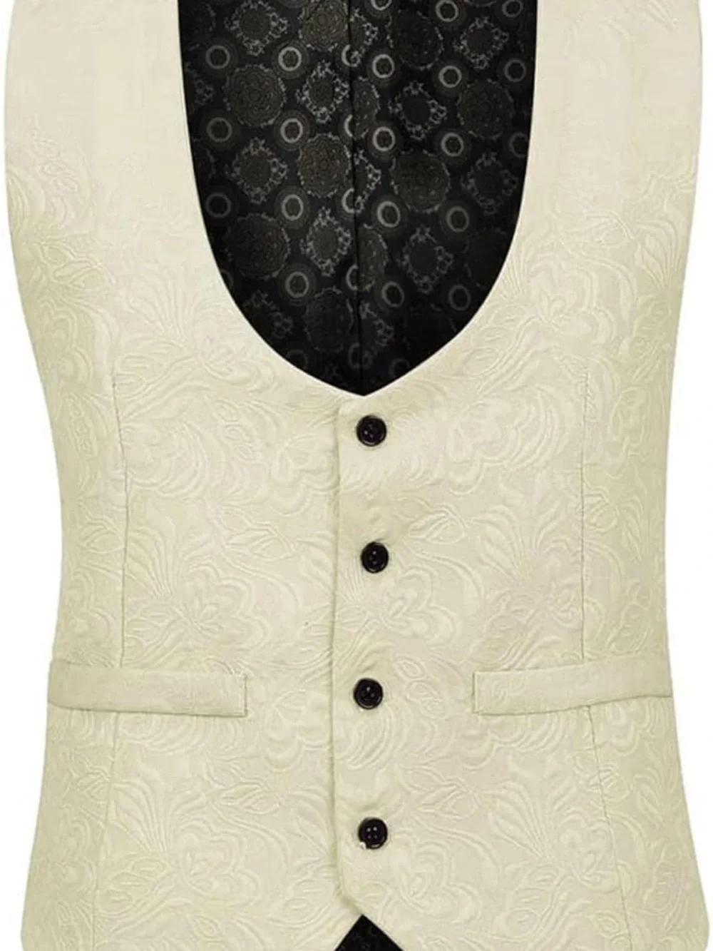Cream Tuxedo Jacket with Black Shawl Lapel and Matching Vest